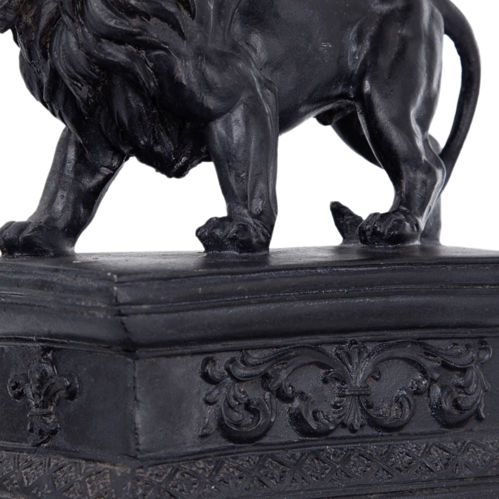 Ari Set of 2 Classic Bookends Lion Statuette Figurines Glossy Black Resin By Casagear Home BM284983