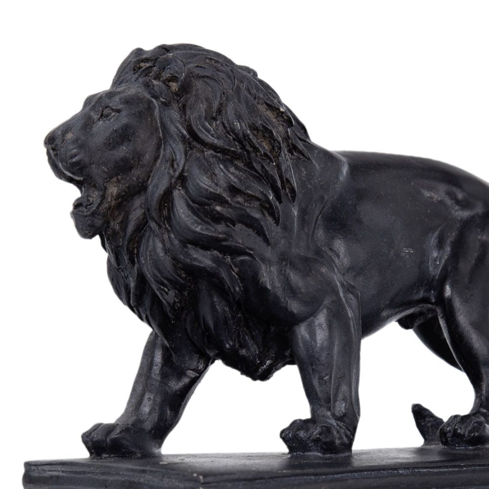 Ari Set of 2 Classic Bookends Lion Statuette Figurines Glossy Black Resin By Casagear Home BM284983