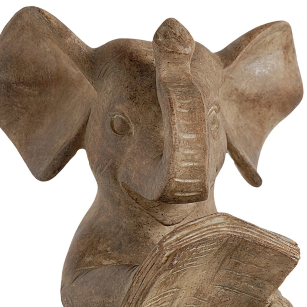 Ari Set of 2 Bookends Reading Elephant Statuettes Classic Brown Resin By Casagear Home BM284984