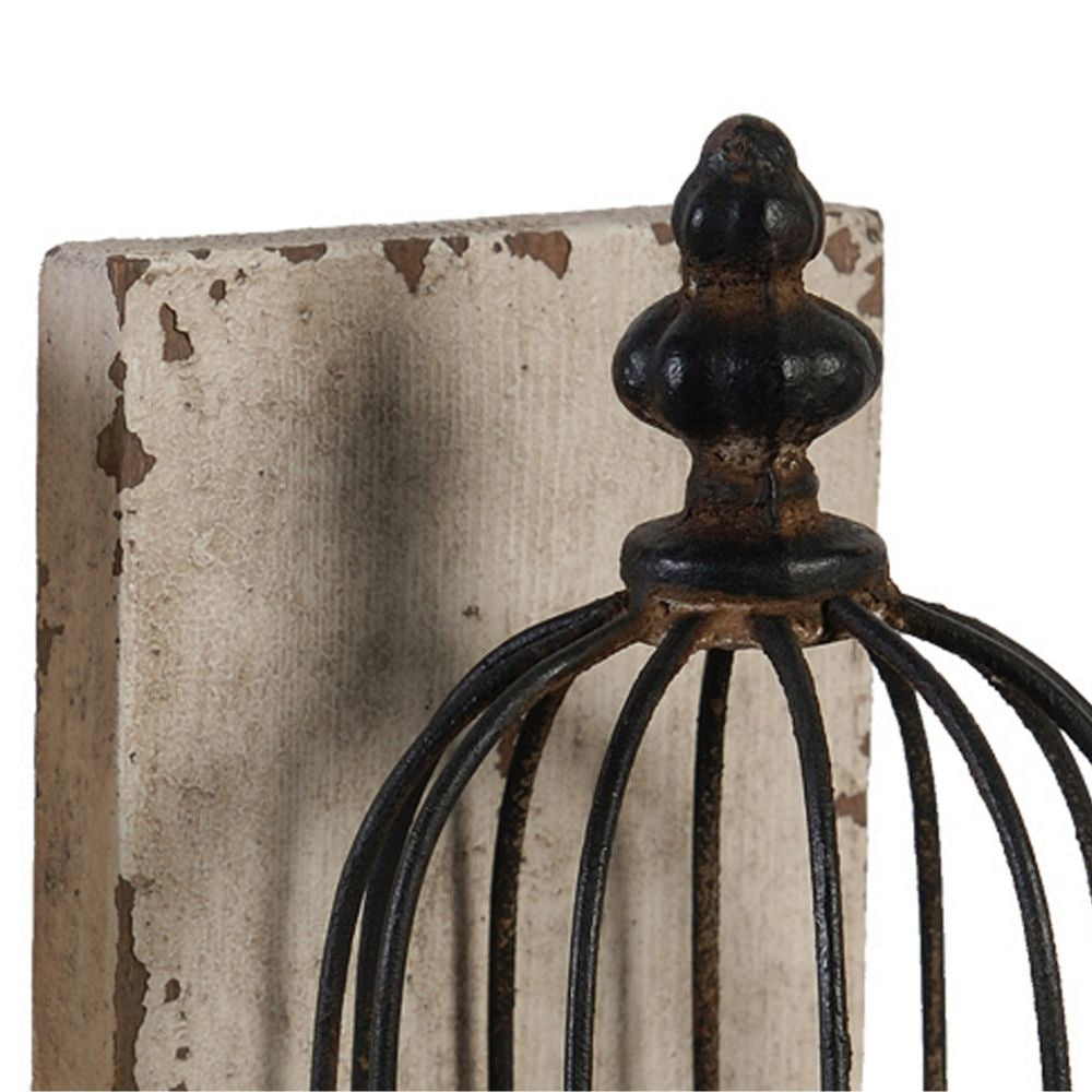 Ari Set of 2 Classic Bookends Birdcage Iron and Fir Wood Black Brown By Casagear Home BM284986