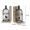 Ari Set of 2 Classic Bookends Birdcage Iron and Fir Wood Black Brown By Casagear Home BM284986