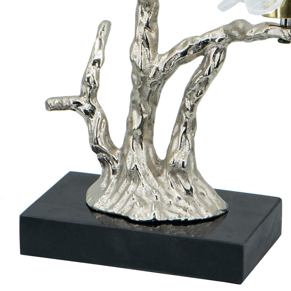 Sue 15 Inch Accent Decor Figurine Bird on a Branch Flower Black Silver By Casagear Home BM285005