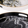 Set of 2 Round Accent Trays Tabletop Decor Marbling Black White Gold By Casagear Home BM285013