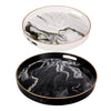 Set of 2 Round Accent Trays, Tabletop Decor, Marbling, Black, White, Gold By Casagear Home