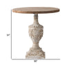 31 Inch Round Accent Side Table Fir Wood Engraved Brown Antique White By Casagear Home BM285037