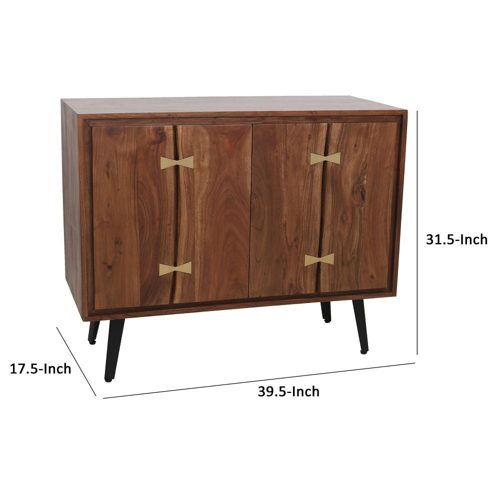 39 Inch Sideboard Cabinet Console Table Double Doors Gold Accents Brown By Casagear Home BM285046