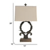 26 Inch Artisanal Table Lamp Laurel Wreath Iron Frame Off White Black By Casagear Home BM285090