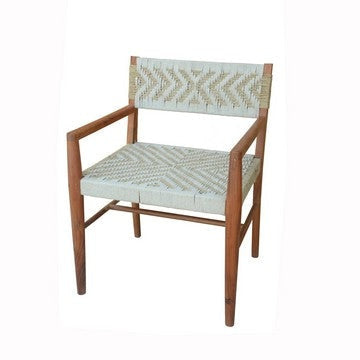 Kia 21 Inch Accent Armchair, Acacia Wood, Cotton Woven Design Natural Cream By Casagear Home