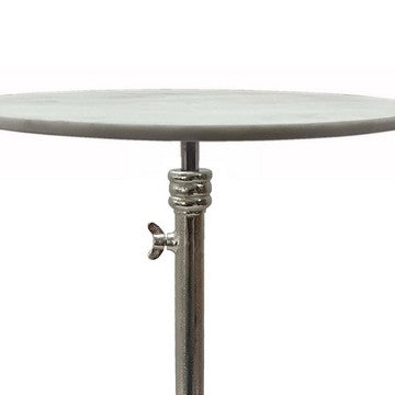 24 Inch Side Table Aluminum Frame Smooth Marble Top Pedestal Base White By Casagear Home BM285098