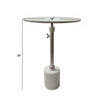 24 Inch Side Table Aluminum Frame Smooth Marble Top Pedestal Base White By Casagear Home BM285098