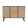 Dana 47 Inch Wood Sideboard Cabinet 3 Drawers Rattan Doors Modern Black By Casagear Home BM285106