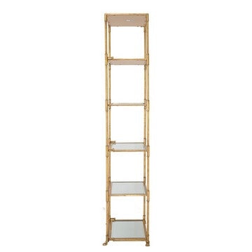 71 Inch Shelf 6 Tier Design 5 Glass Shelves Iron Frame Gold Finish By Casagear Home BM285111