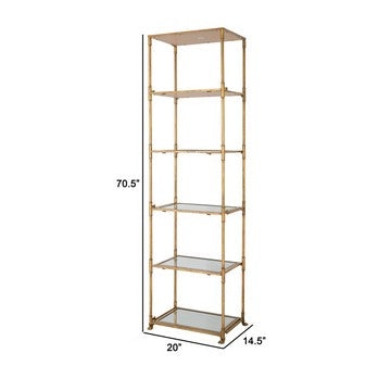 71 Inch Shelf 6 Tier Design 5 Glass Shelves Iron Frame Gold Finish By Casagear Home BM285111