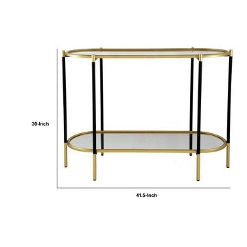 30 Inch Console Sideboard Table Oblong Mirrored Top Black Gold By Casagear Home BM285113