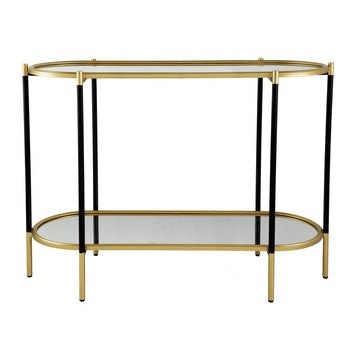 30 Inch Console Sideboard Table, Oblong, Mirrored Top, Black, Gold By Casagear Home