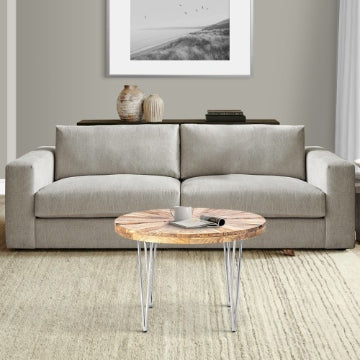 26 Inch Coffee Table, Modern, Mango Wood Top, Iron Legs, Silver, Brown By Casagear Home