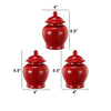 6 Inch Small Ginger Jar Lidded Porcelain Bell Shape Set of 3 Red By Casagear Home BM285146