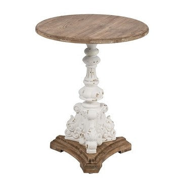 27 Inch Side End Table Mango Wood Round Turned Pedestal White Brown By Casagear Home BM285153