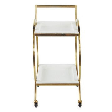 Sia 34 Inch Rolling Bar Cart Round Steel Frame Removable Trays White Gold By Casagear Home BM285170