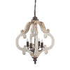 20 Inch 4 Light Wood Chandelier, Classic Candelabra Style, Vintage, White By Casagear Home