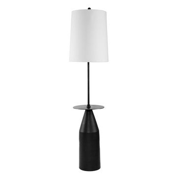 61 Inch Modern Floor Lamp, Round Drum Shade, Aluminum Frame, White, Black By Casagear Home