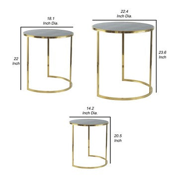 24 22 21 Inch Nesting Table Gold Stainless Steel Vegan Faux Leather Top By Casagear Home BM285183