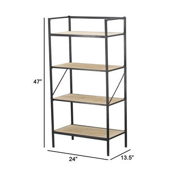 47 Inch Standing Bookshelf Modern 4 Tier Fir Wood Iron Black Brown By Casagear Home BM285196