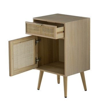 Keli 28 Inch Accent Cabinet 1 Drawer Pine Woven Rattan Design Natural By Casagear Home BM285208