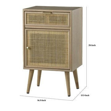 Keli 28 Inch Accent Cabinet 1 Drawer Pine Woven Rattan Design Natural By Casagear Home BM285208