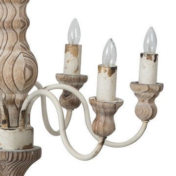 Kol 22 Inch Traditional 6 Light Chandelier Fir Wood Iron Antique White By Casagear Home BM285214