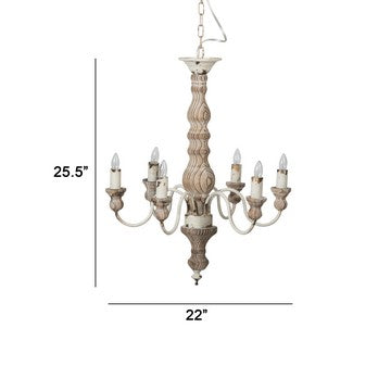 Kol 22 Inch Traditional 6 Light Chandelier Fir Wood Iron Antique White By Casagear Home BM285214