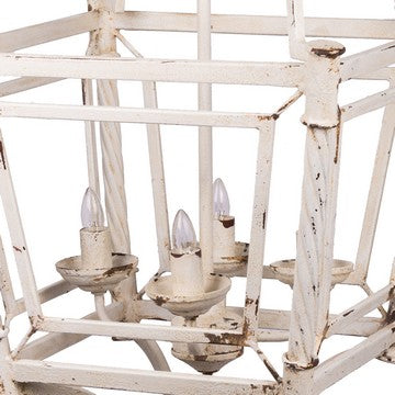 18 Inch Chandelier Birdcage Design Iron Farmhouse Weathered Antique White By Casagear Home BM285215