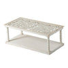 48 Inch Coffee Table Rectangular Glass Top Scroll Design Vintage White By Casagear Home BM285217