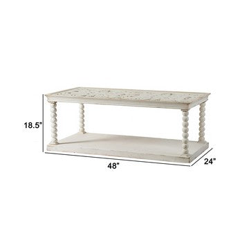 48 Inch Coffee Table Rectangular Glass Top Scroll Design Vintage White By Casagear Home BM285217