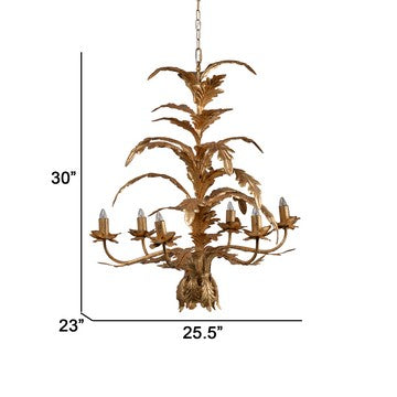 26 Inch 6 Light Chandelier Iron Cascading Leaves Vintage Classic Gold By Casagear Home BM285222