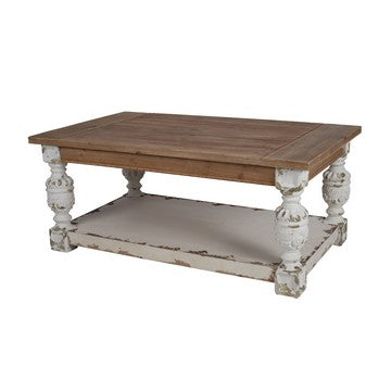 47 Inch Classic Coffee Table, Rectangular, Carved Leg, Bottom Shelf, Brown By Casagear Home