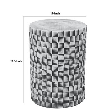 18 Inch Stool Table Ceramic Cylindrical Textured Geometry Outdoor Gray By Casagear Home BM285230