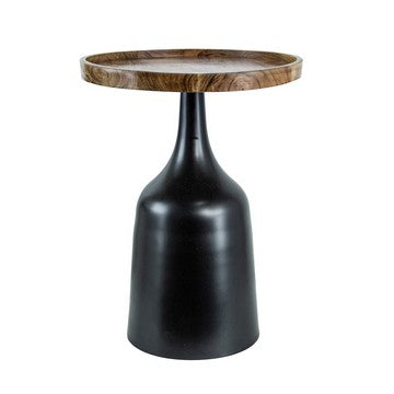 20 17 Inch Side Table Acacia Wood Flared Pedestal Base Aluminum Black By Casagear Home BM285231