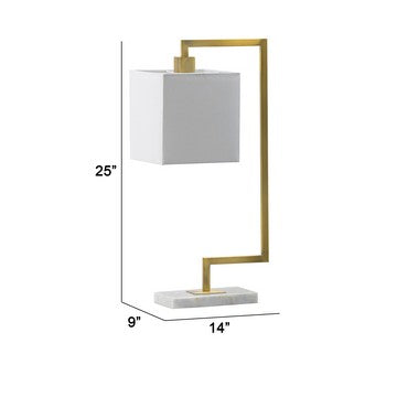 25 Inch Modern Geometric Table Lamp Square Shade White Marble Base Gold By Casagear Home BM285255