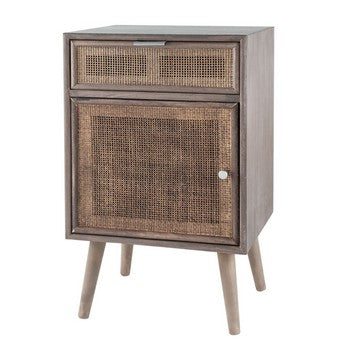 Pia 28 Inch Accent Cabinet, 1 Drawer, Pine Wood, Woven Rattan Door, Brown By Casagear Home