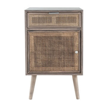 Pia 28 Inch Accent Cabinet 1 Drawer Pine Wood Woven Rattan Door Brown By Casagear Home BM285262