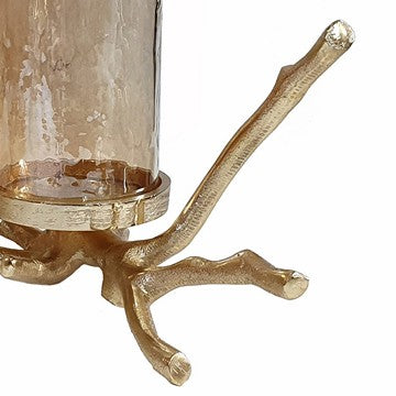 16 Inch 3 Pillar Candle Holder Aluminum Accented Frosted Glass Gold By Casagear Home BM285263