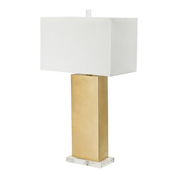 16 Inch Modern Table Lamp, White Rectangular Shade, Acrylic Base, Gold By Casagear Home