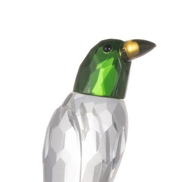 9 Inch 2 Parrots Sculpture Figurine Accent Clear and Green Faceted Glass By Casagear Home BM285324