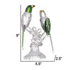 9 Inch 2 Parrots Sculpture Figurine Accent Clear and Green Faceted Glass By Casagear Home BM285324