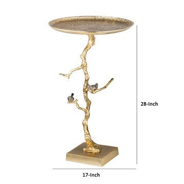 28 Inch Accent Table Artful Branchlike Frame Silver Bird Accents Gold By Casagear Home BM285329