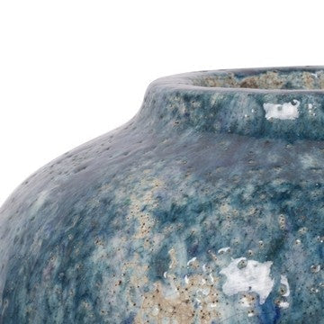 10 Inch Small Round Terracotta Vase Subtly Curved Textured Blue Finish By Casagear Home BM285357