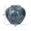 10 Inch Small Round Terracotta Vase Subtly Curved Textured Blue Finish By Casagear Home BM285357