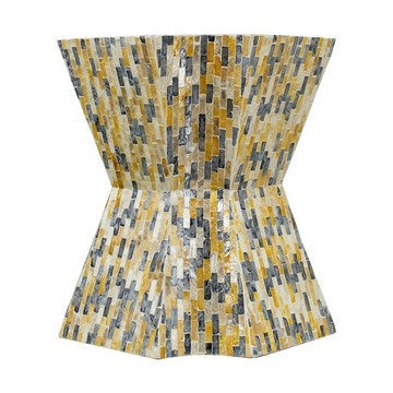 18 Inch Modern Capiz Accent Table Stool Yellow Blue Mosaic Pattern By Casagear Home BM285361