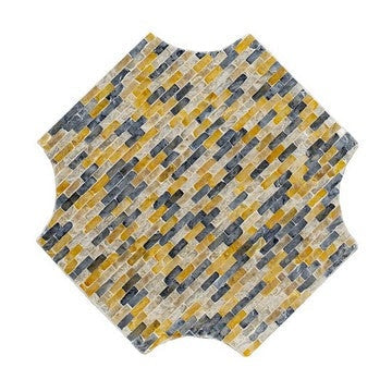 18 Inch Modern Capiz Accent Table Stool Yellow Blue Mosaic Pattern By Casagear Home BM285361